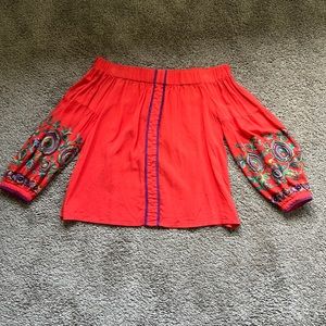 Off the shoulder embroidered  shirt SMALL